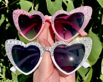 Bride Rhinestone Encrusted Heart Shaped Sunglasses