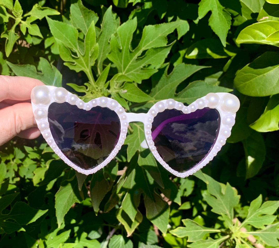 Encrusted White Pearl Heart Shaped Sunglasses - Etsy display picture 1