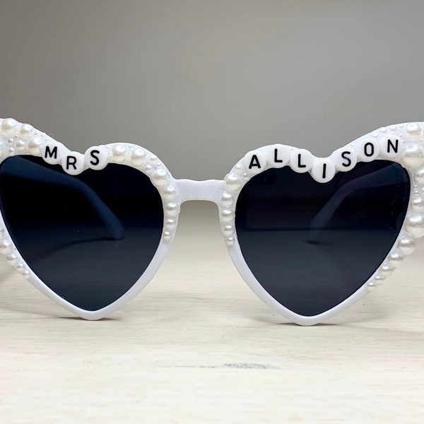 Custom Bride Heart Shaped Sunglasses Embellished with Pearls