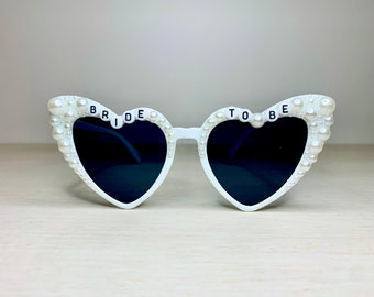 Pearl Encrusted Bride and Bridesmaid Heart Sunglasses