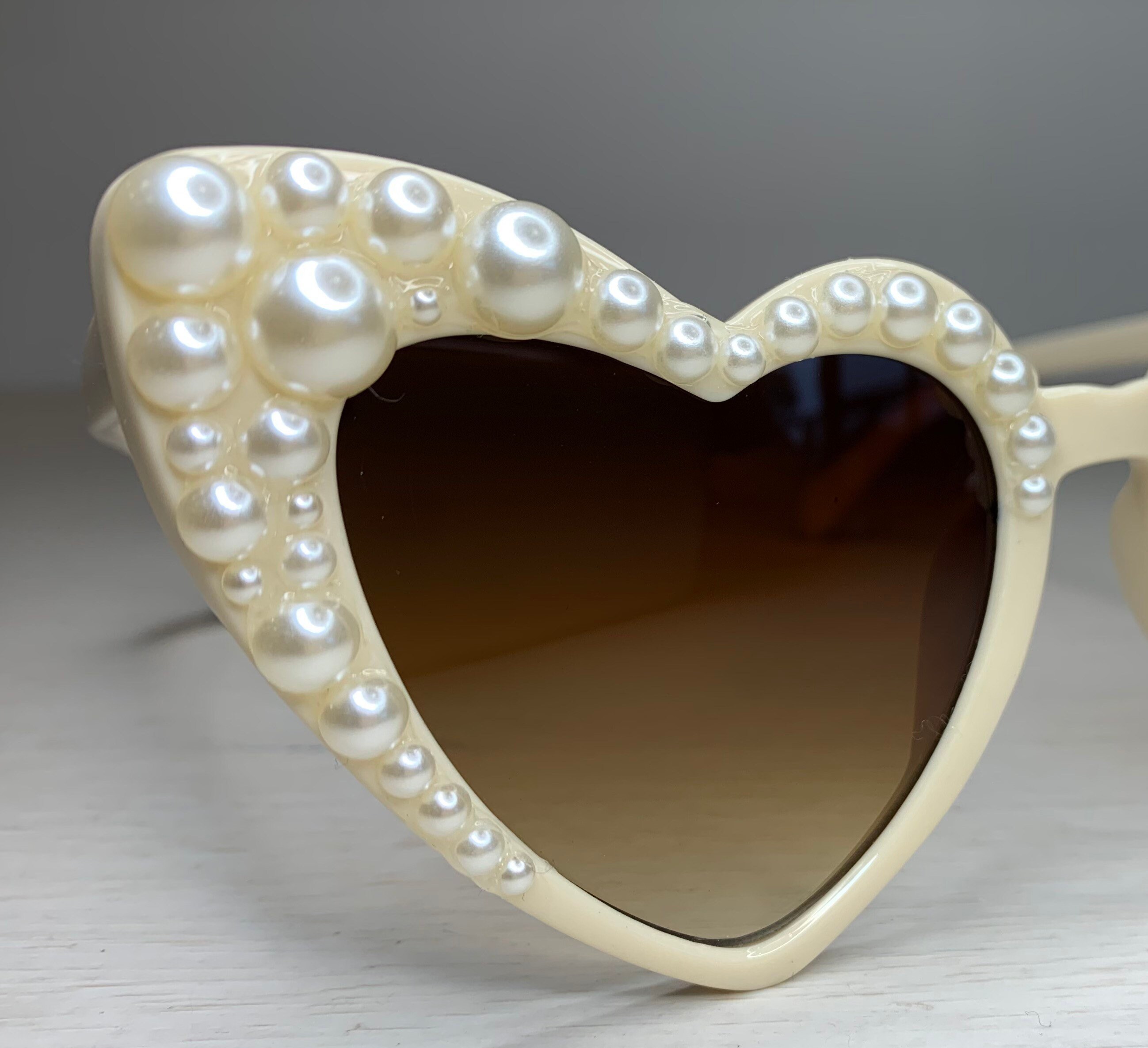 Ivory Heart Shaped Sunglasses With Pearl Embellishment - Etsy display picture 2