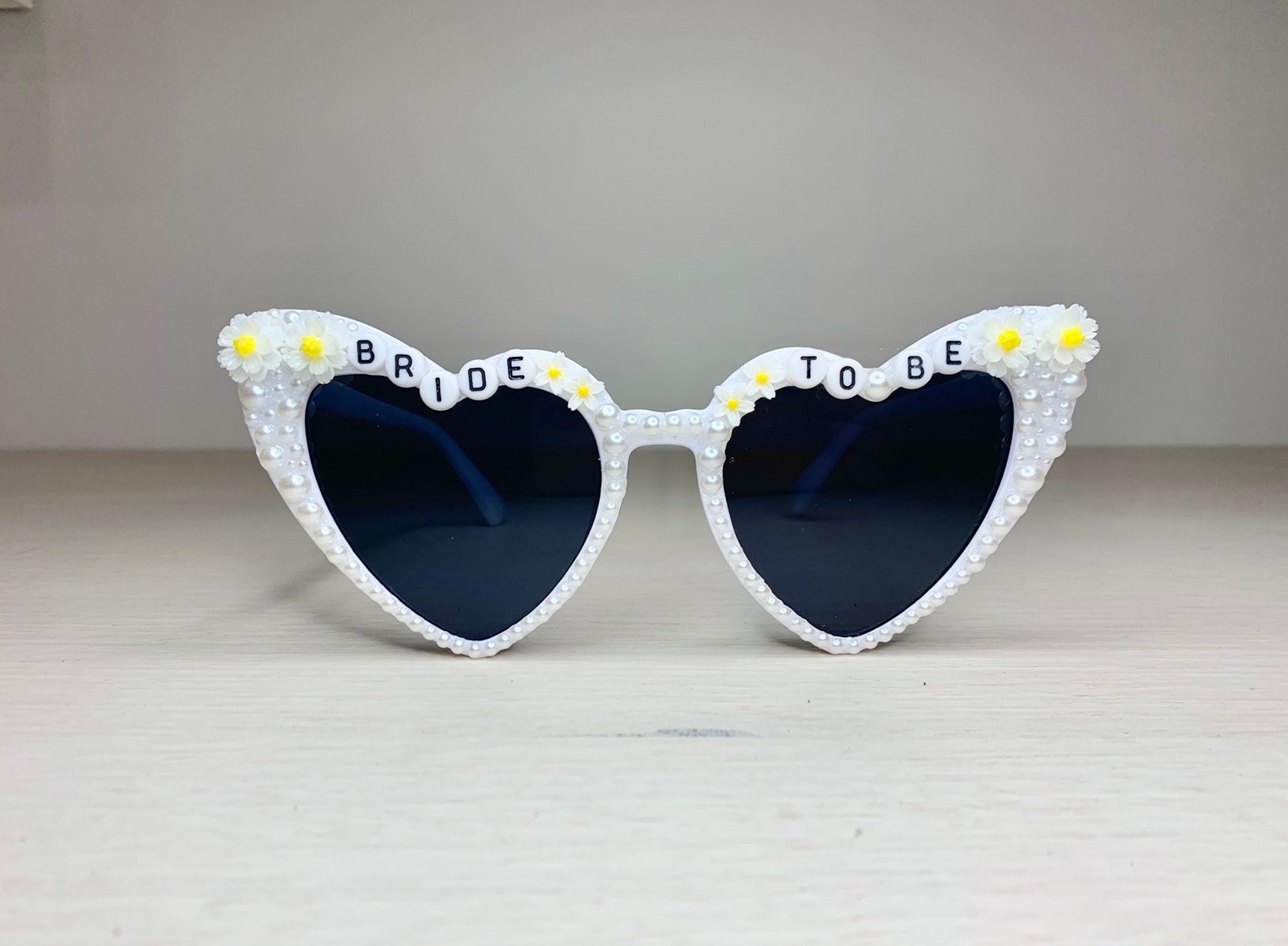 ?Women Cream Bride Bachelorette Party Bride to Be Flower Pearl Heart Glasses Pearl Glasses Bachelorette - Etsy main image 4