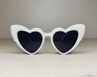 Encrusted White Pearl Heart shaped Sunglasses