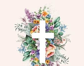 Happy Easter Digital Download | Floral Cross Printable Art | Christian Wall Decor | Instant Download