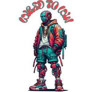 Utskrivbar Wired to Win Cyberpunk Robot – Futuristisk Streetwear-konst, digital nedladdning för spelare och teknikälskare