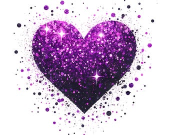 Purple Glitter Heart Clipart – Sparkly Valentine Sublimation PNG, Digital Love Art, Shiny Romantic Print for DIY Crafts