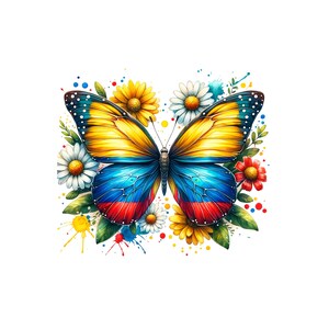 Bunter Schmetterling druckbare Wandkunst - lebendiger Sommerblumen digitaler Download - Natur inspirierte Wohnkultur.