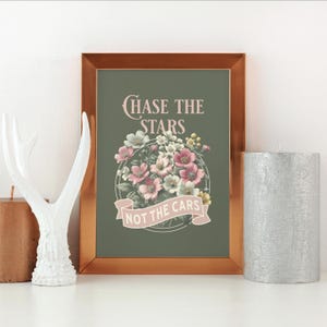 Chase the Stars, Not the Cars - bloemen inspirerend citaat afdrukbaar - vintage botanische muurkunst - digitale download