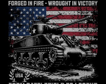 Tanque Sherman M4 imprimible - Arte militar estadounidense de la Segunda Guerra Mundial, póster de la bandera patriótica de EE. UU. para veteranos, aficionados a la historia, 4 de julio, decoración de la Independencia