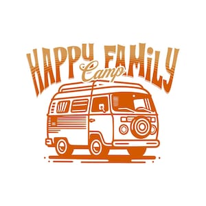 Happy Family Camp Van Printable – Retro Camper Wall Art – Digital Download Adventure Poster for RV Life, Travel & Outdoor Decor
