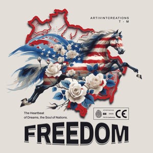 Arte imprimible de la libertad, caballo con la bandera estadounidense, descarga digital patriótica de EE. UU., decoración del Día de la Independencia, arte rústico de pared, ArtivintCreations