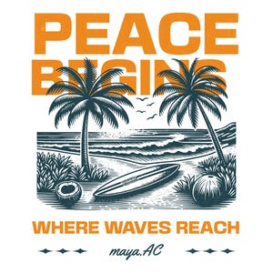 La pace inizia dove arrivano le onde - Stampabile spiaggia con palme e surf - Arte murale costiera tropicale - Download digitale