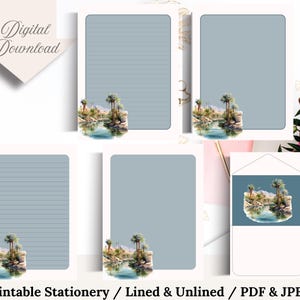 Oasis Blue Stone White& Blue - Papel, imprimible, descarga instantánea, tamaño Carta (PDF, descarga instantánea + plantilla de pre-sobre)