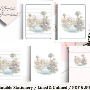 Conjunto de marca de agua Oasis Blue Stone en blanco, tamaño carta de EE. UU., PDF Paperful, papel, imprimible, descarga instantánea - artf ul, artef ul, arte fully