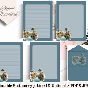 Juego de cortinas Oasis Blue Stone tamaño carta de EE. UU. PDF Paperful, papel, imprimible, descarga instantánea - artf ul, artef ul, artefully, blanco
