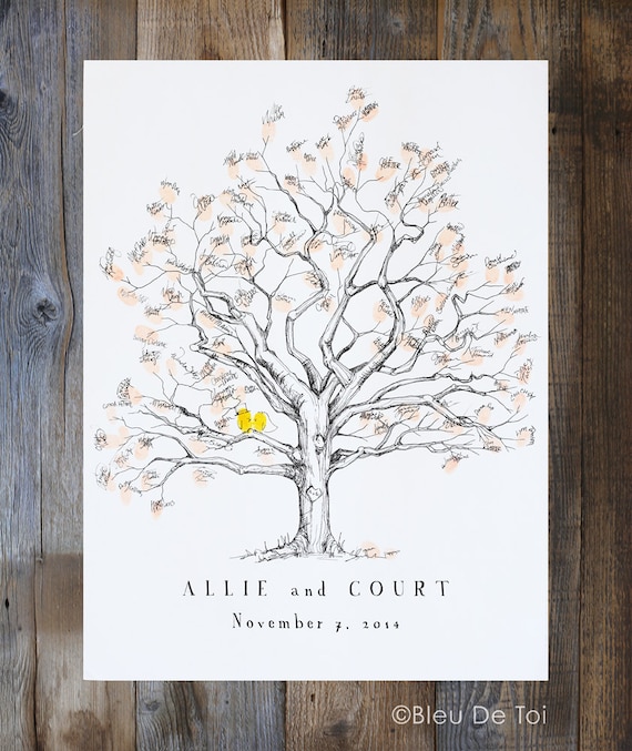 alternative guest book Personalised Wedding Fingerprint Tree With Love Birds-A3