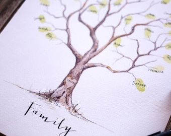 Instant Download, Fingerprint Family tree file, Watercolor Olive, thumbprint tree, guest book, holiday gift, family tree