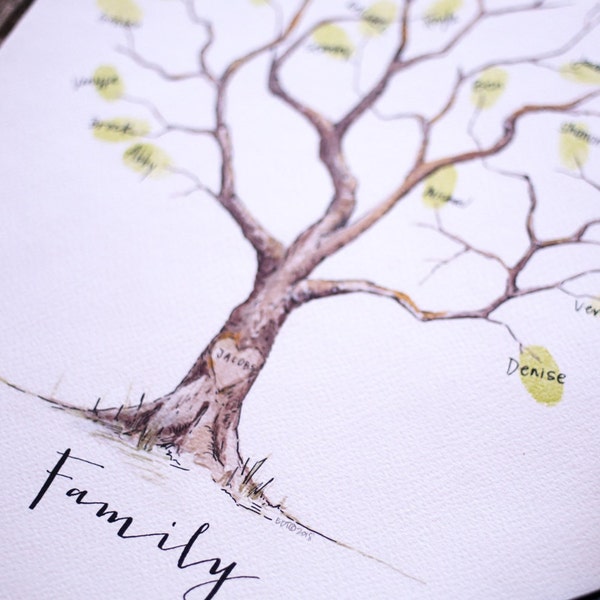 Instant Download, Fingerprint Family tree file, Watercolor Olive, thumbprint tree, guest book, holiday gift, family tree