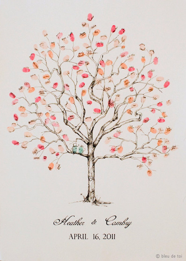 Original Wedding Guest Book Rustic Wedding Fingerprint tree Wedding Guest Book Alternative Medium Jacaranda Tree Design thumbprint tree