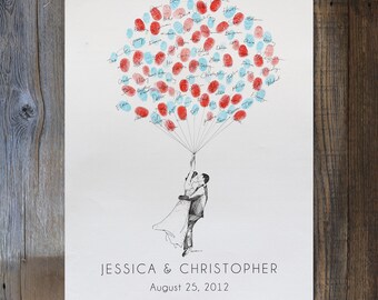 Custom Digital Artwork, Thumbprint Balloon Wedding Guest Book Alternative, Custom Couple, Whimsical Wedding Decor,Bridal Shower Gift