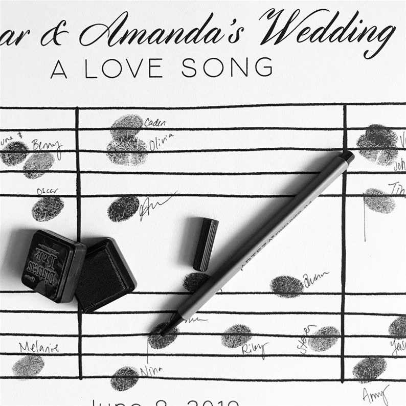 Musical Score Kit| thumbprint Wedding guest book | Guest Book Alternative | Wedding guest book ideas |  Black and white | Love Song 