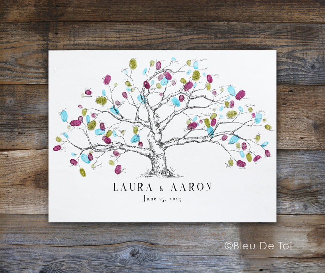 Fingerprint Tree Wedding Guest Book Alternative Small Low Oak Etsy
