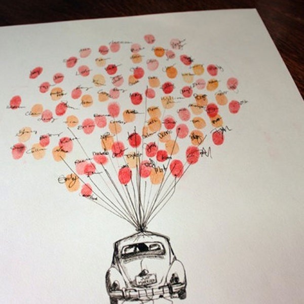 RESERVED (for stayupearly) Guest book fingerprint tree - size SMALL balloon custom balloons with dog (guestbook drawing with 2 ink pads)