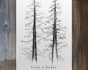 Personalized Digital File, Double Pine, Signature Tree, Wedding Guest Book Ideas, Guestbook Alternative, Housewarming Gift, Mountain Wedding