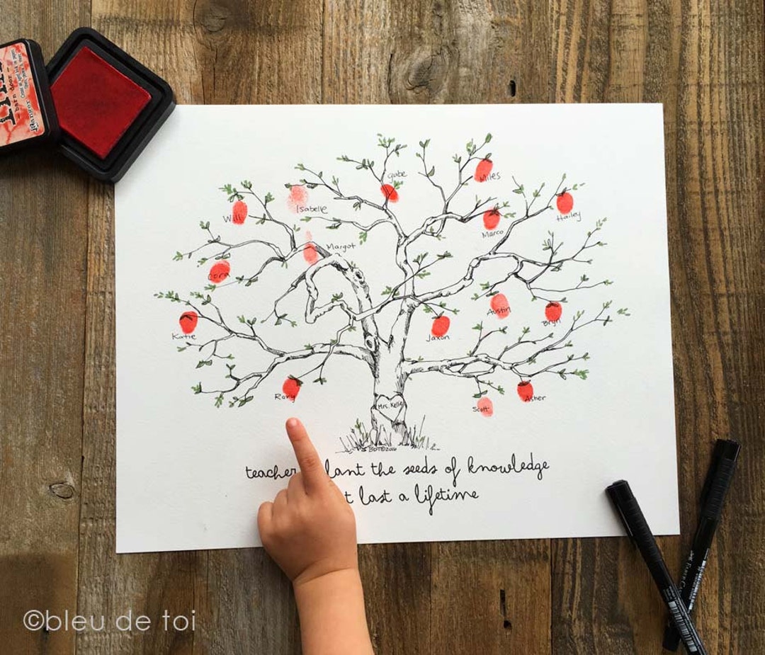 Fingerprint Tree, Teacher Appreciation, Apple Tree 11x14 W/ 1 Ink Pad and  Pen, Wedding Guestbook Alternative, Unique Guestbook, Class Gift 