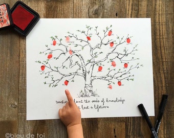 Vingerafdrukboom, Waardering van de leraar, Apple tree kunstwerk, Klas cadeau, schoolveiling, Instant Download