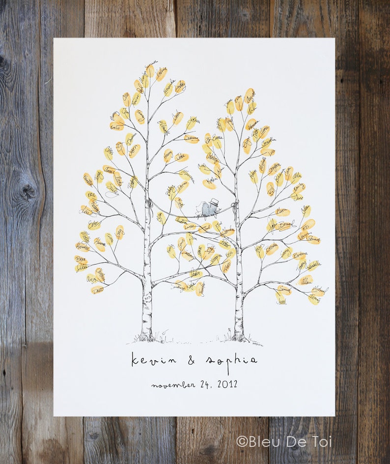 thumbprint tree Alternative Wedding Guest Book Rustic Wedding Fingerprint Tree Twin Aspen Tree unique guest book Wedding Guestbook