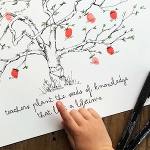 Fingerprint tree, Teacher appreciation, Apple tree artwork, Class Gift, school auction, Instant Download image 3