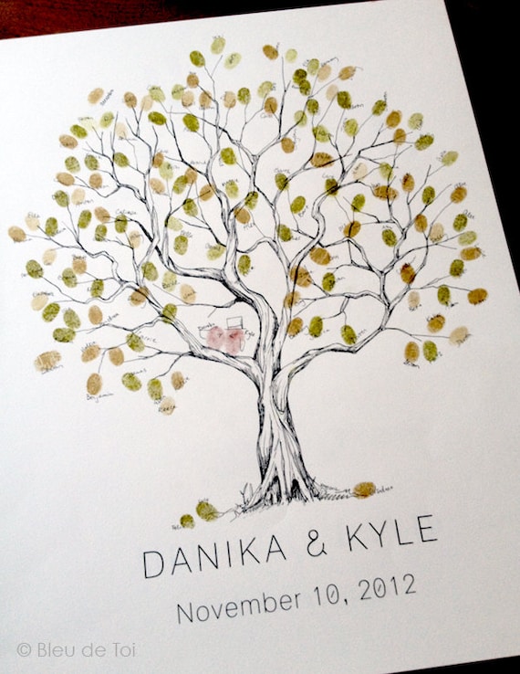 Personalised Wedding Christening Birthday Fingerprint Tree Guest