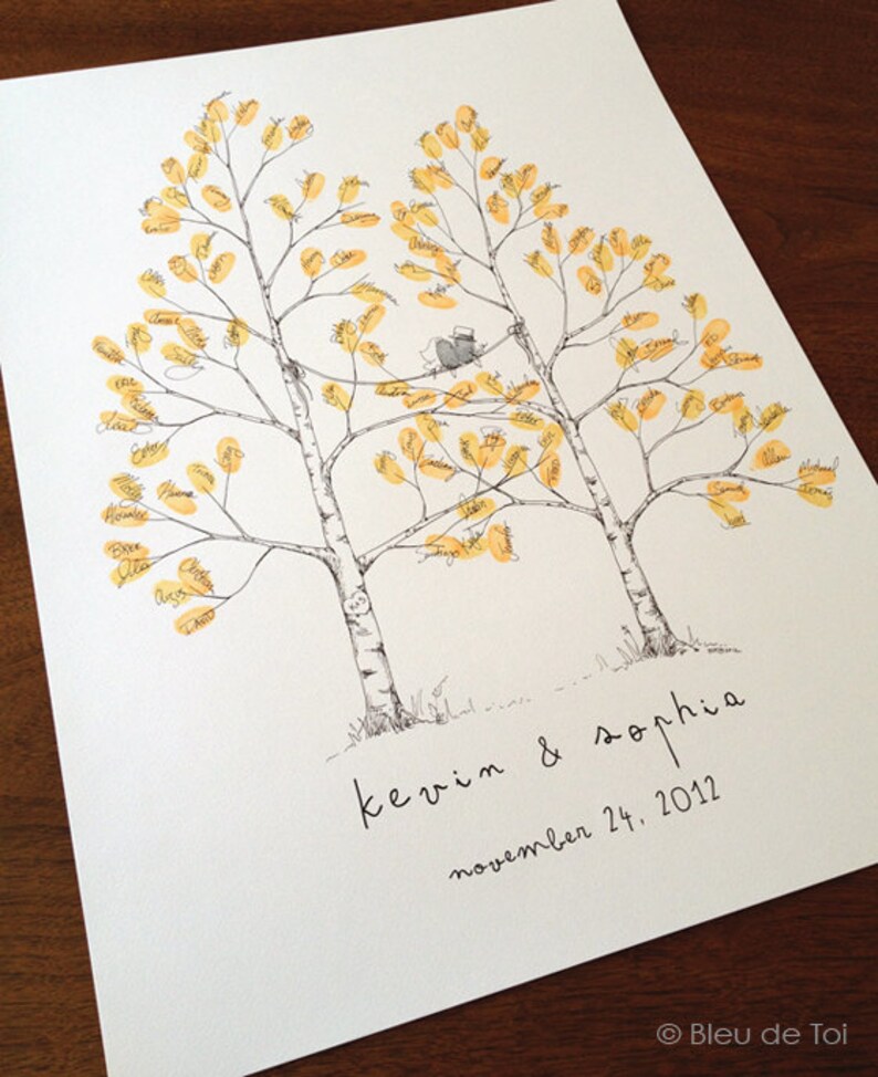 thumbprint tree Alternative Wedding Guest Book Rustic Wedding Fingerprint Tree Twin Aspen Tree unique guest book Wedding Guestbook