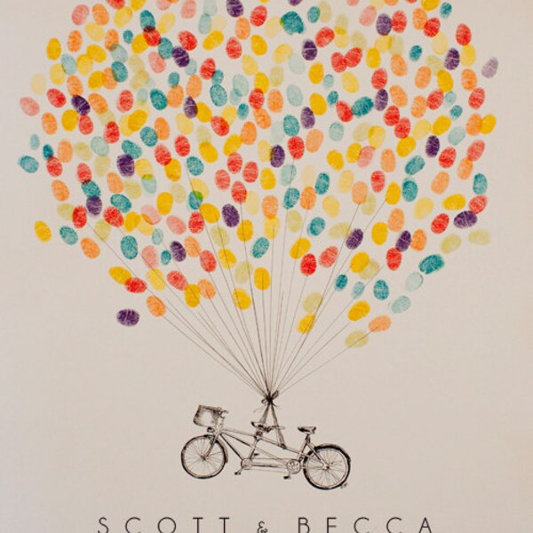 RESERVED (for Sara Lofton) XL guest book fingerprint balloon tandem bike (with 6 ink pads)