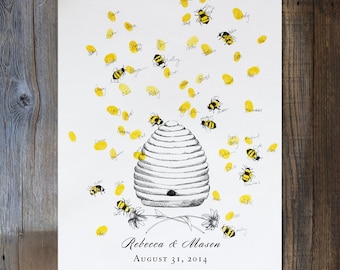 DIGITALE Bijenkorf gastenboek alternatief, Bee thema babydouche, verticale aangepaste Honey Bee Hive, bruids douche gastenboek alternatief