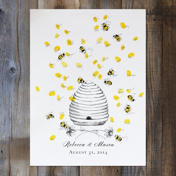DIGITALE Bijenkorf gastenboek alternatief, Bee thema babydouche, verticale aangepaste Honey Bee Hive, bruids douche gastenboek alternatief