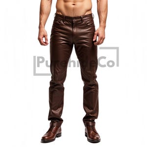 Men’s Genuine Leather Pants - Brown Slim Fit Trousers, Real Cowhide Leather Jeans, Handmade Stylish Biker Pants, Vintage-Inspired Streetwear