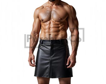 Men's Genuine Leather Kilt, Real Cowhide Black Leather Utility Kilt, Gothic Steampunk Cosplay Skirt, Steampunk Medieval Kilt, Warriors Skirt