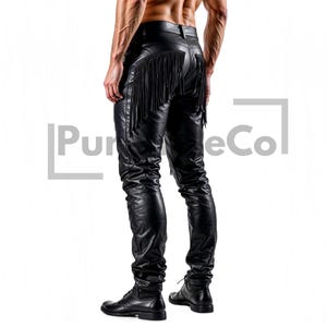 Men&#39;s Genuine Leather Fringe Pants | Handmade Western Cowboy Tassels Pants | Steampunk Biker Festival Pants | Custom Rodeo Wear Trousers