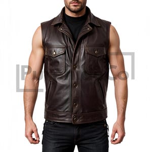 Handmade Men&#39;s Genuine Leather Biker Vest - Customizable Motorcycle Waistcoat with Pockets | Western Style Sleeveless Jacket | Gift for Him