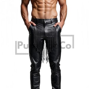 Men&#39;s Genuine Leather Fringe Pants - Western Tassels Festival Trousers, Cowboy Rodeo Stagewear, Handmade Biker Chaps Look Pant, Rave Outfits