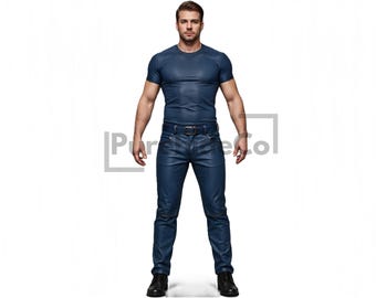 Men's Genuine Blue Leather Pants - Custom Leather Pants - Vintage Leather Pants - Stylish Slim Fit Trousers for Biker, and Festival Wear