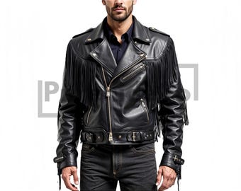 Men’s Black Embroidered Cowboy Fringe Jacket with Rhinestones Country Part Outfit