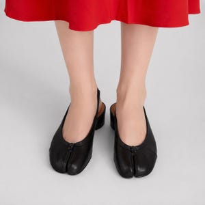 Split Toe Tabi Pumps | Women's Low Heel Slingback Shoes | Minimalist Ballet-Inspired Footwear | Casual Everyday Comfort Wear