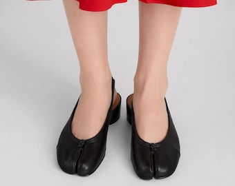 Tabi-pumps met splitten | Slingback-damesschoenen met lage hak | Minimalistisch, op ballet geïnspireerd schoeisel | Casual dagelijks comfort