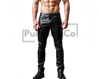 Men's Genuine Leather Pants - Handmade Black Leather Trousers - Custom Fit Motorcycle Pants - Slim Fit Biker Pants - Retro Jogger Pants