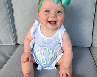 Monogrammed Baby Apron Diaper Set: Grandmillennial Appliqué Coquette Gift | Personalized Applique Embroidered Outfit for Baby Girls