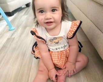 Baby Girls Game Day Gingham Bubble Romper | Auburn Tigers Classic Spirit Wear | Baby Girl War Eagle Outfit | Auburn Football Baby orange
