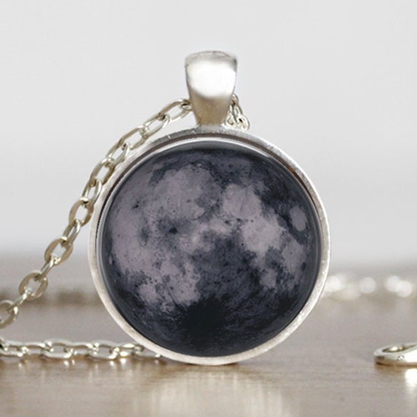 New  Moon Necklace, New Moon Pendant, New Moon Jewelry, New Moon Charm, Space Necklace, Space Pendant, Space Jewelry, Space Charm